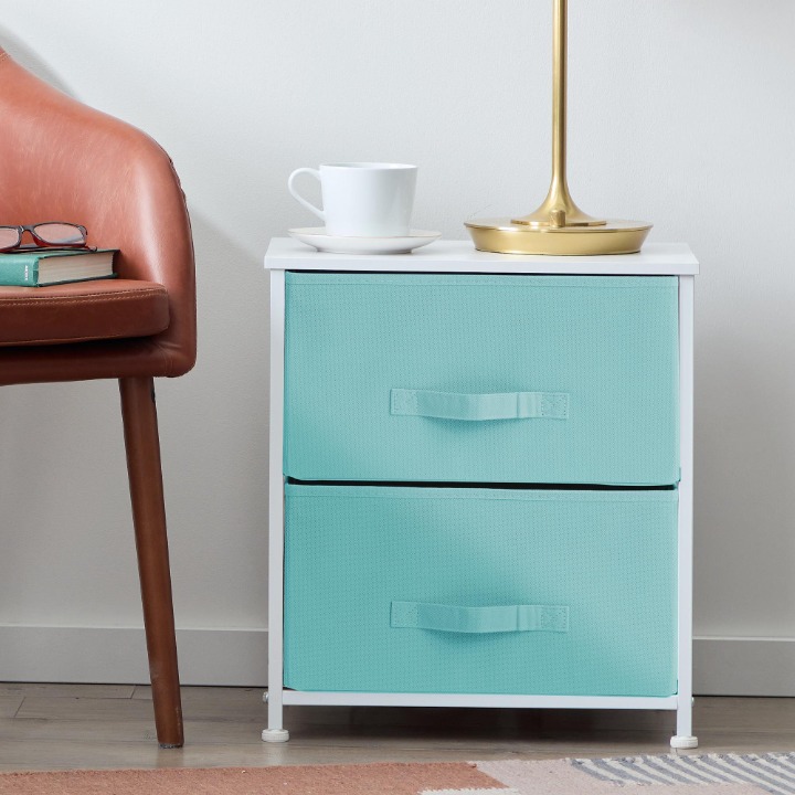 Rest Haven 2 Drawer Cube Storage Organizer, White/Aqua