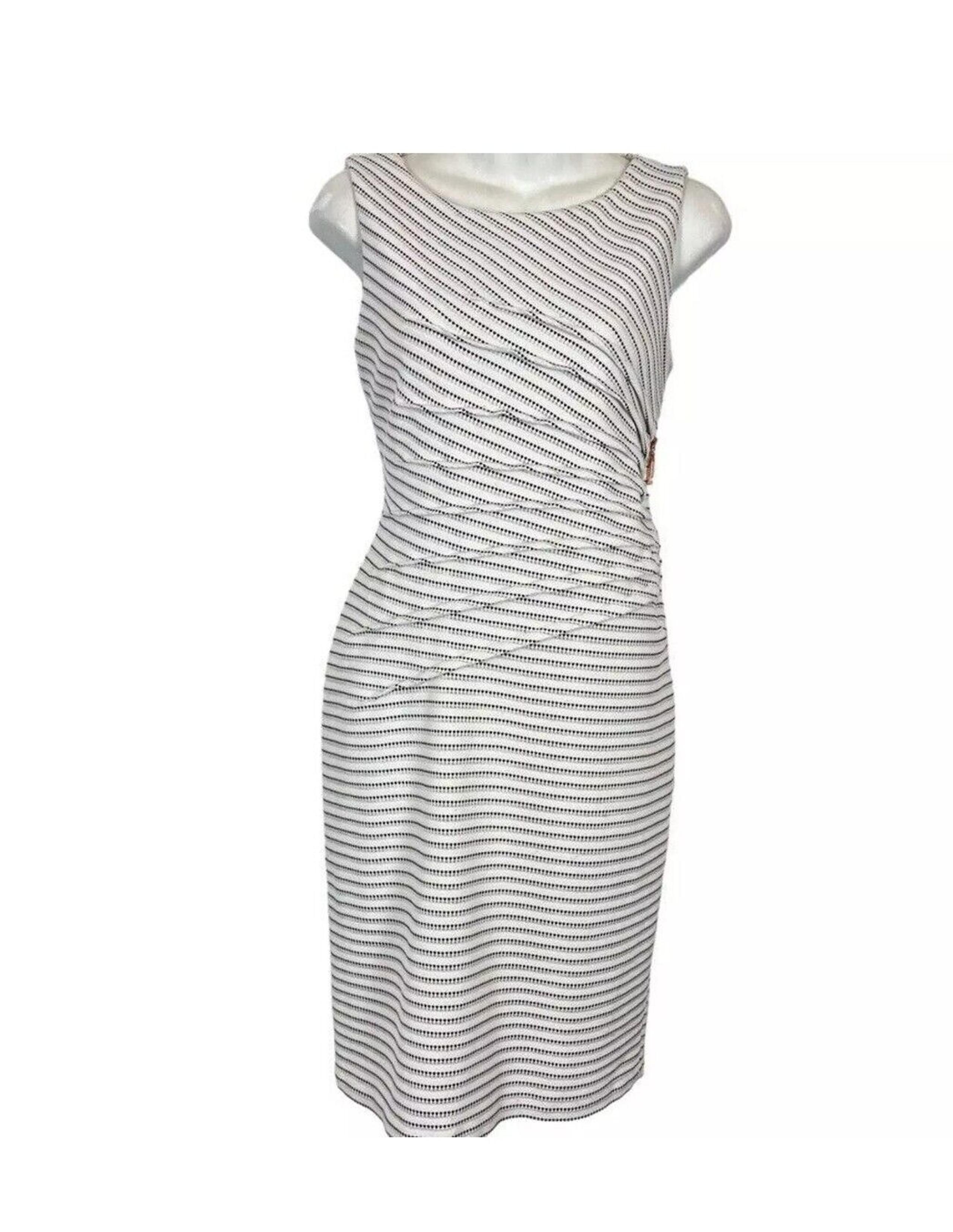 Ivanka Trump Womens White Black Striped Stretch Sheath Sleeveless Knit Dress 8