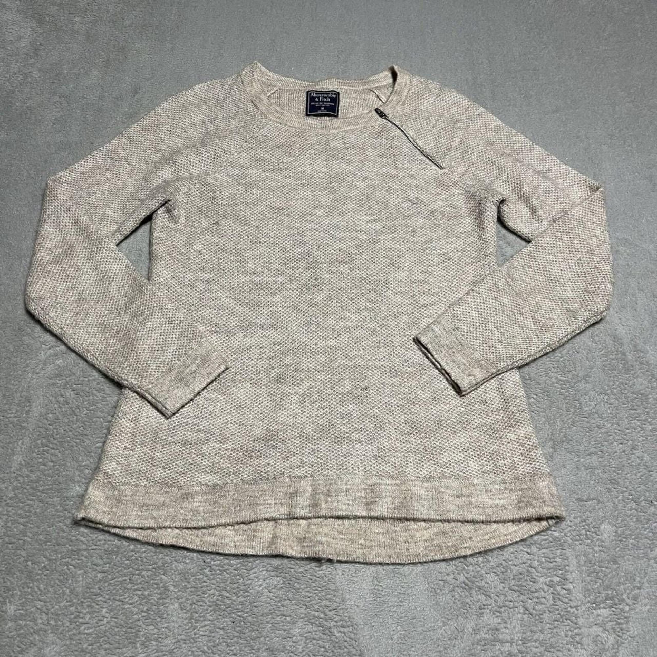 Abercrombie & Fitch Sweater Womens Medium Beige Shoulder Zipper Preppy