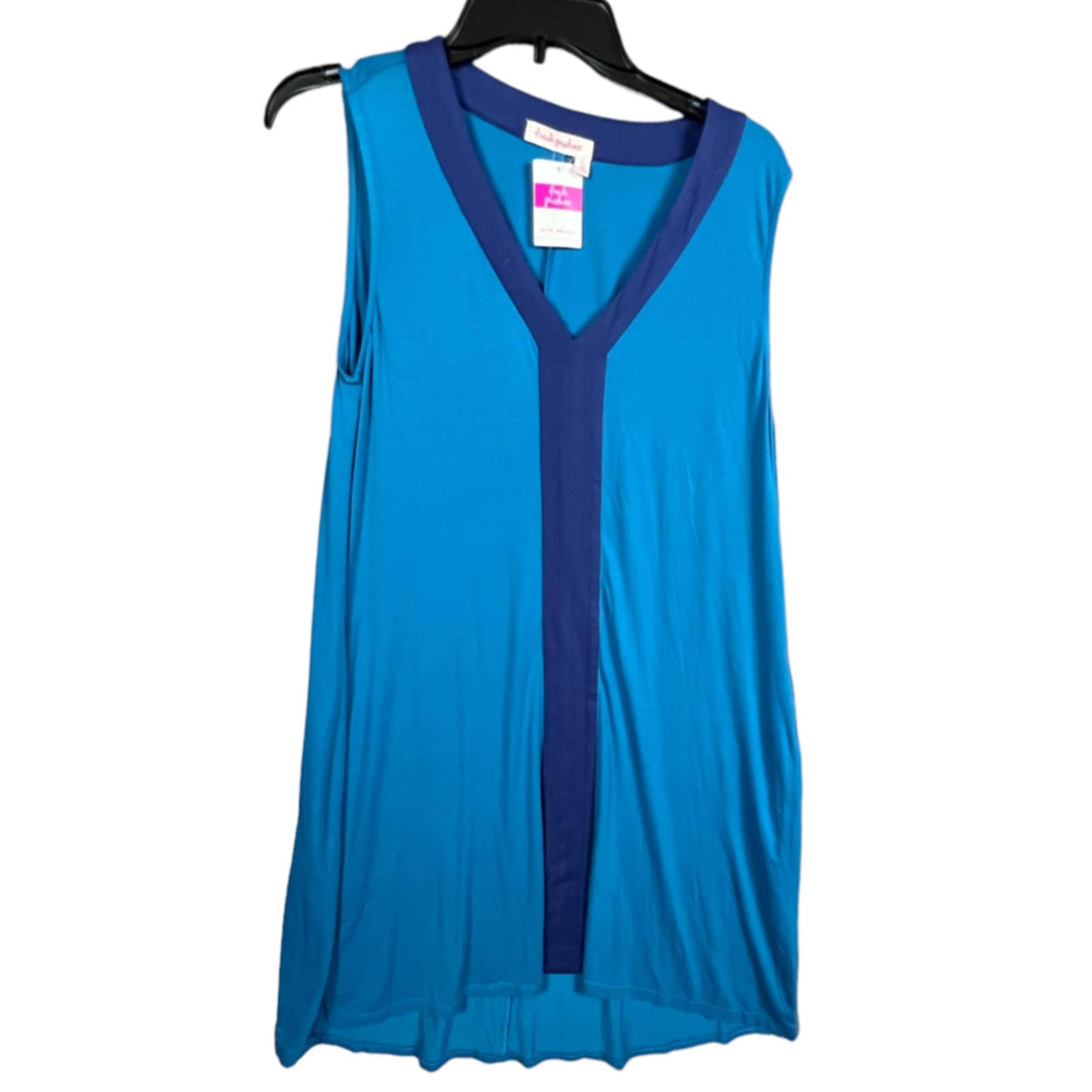 New Fresh Produce Midi Dress Women’s Size L A-Line Stretch Knit Pockets Blue