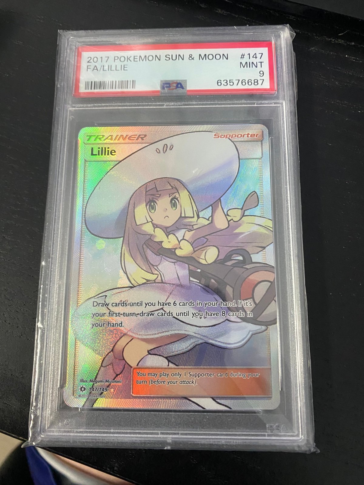 Pokemon PSA 9 Lillie #147 Full Art Trainer Sun & Moon 2017 English