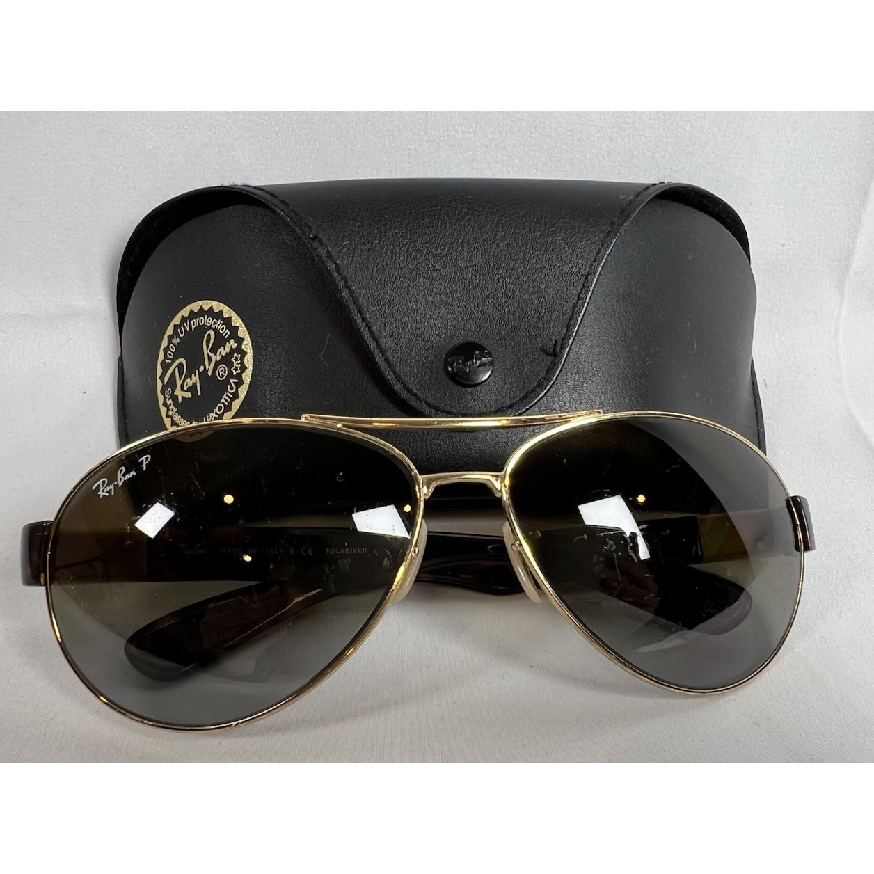 RAY-BAN POLARIZED Aviator Sunglasses RB 3509 001/1 63-15 135 3P Brown/Gold~READ