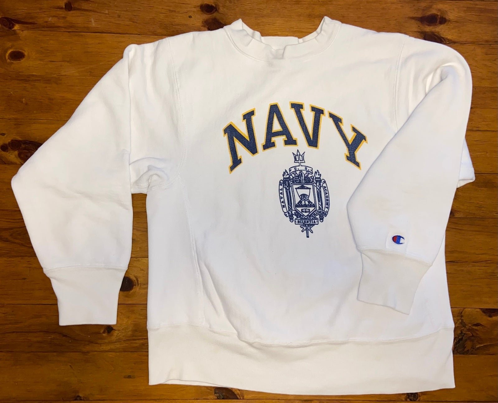 Vintage 80s Champion reverse weave navy academy crewneck sweatshirt Rare White