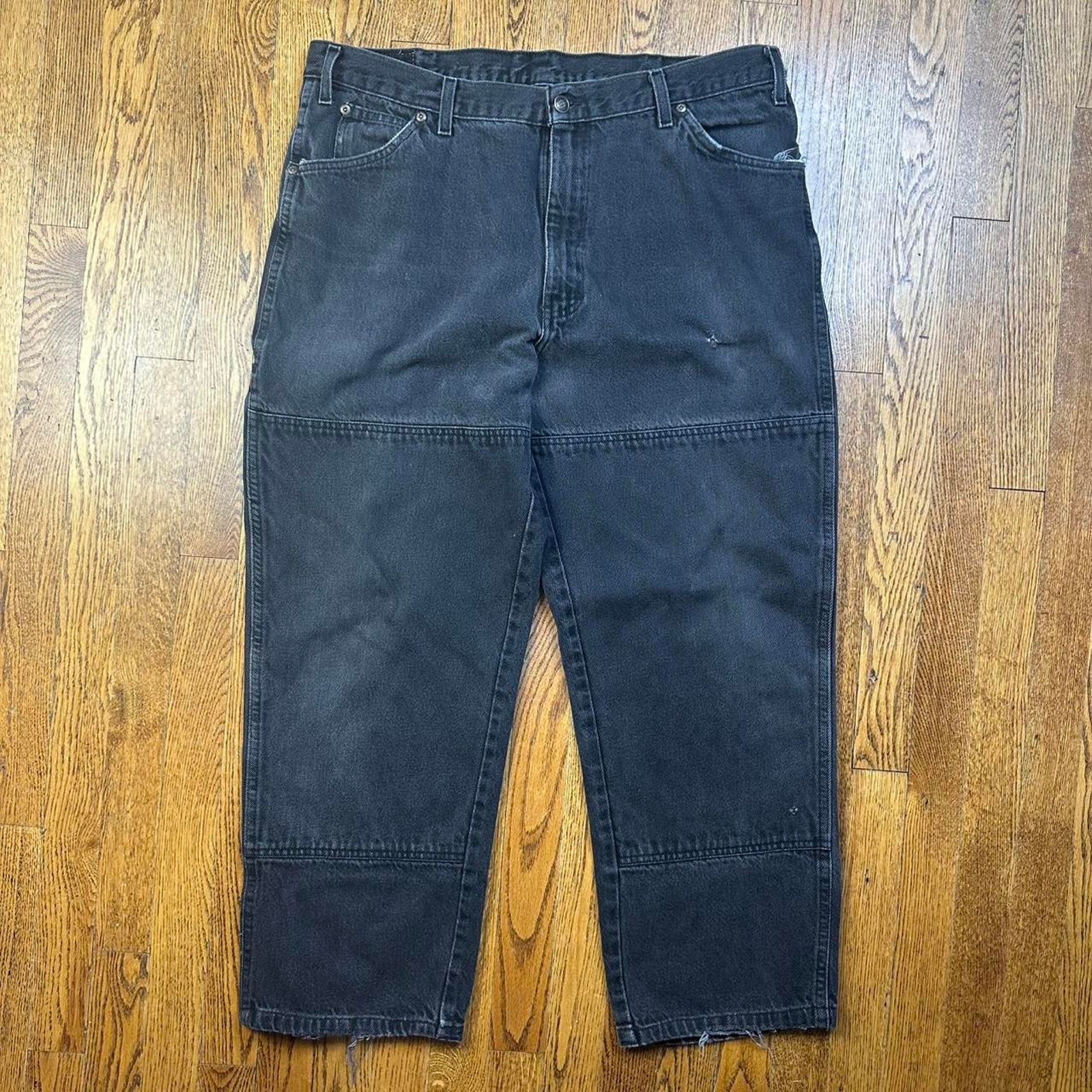 Vintage Y2K Dickies Double Knee Jeans Mens Baggy Fit Black Denim