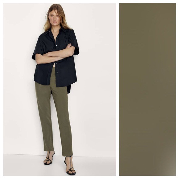NWT. Massimo Dutti Green/Gray Viscose/Wool Mid-waist Skinny Fit Trousers Size 8.