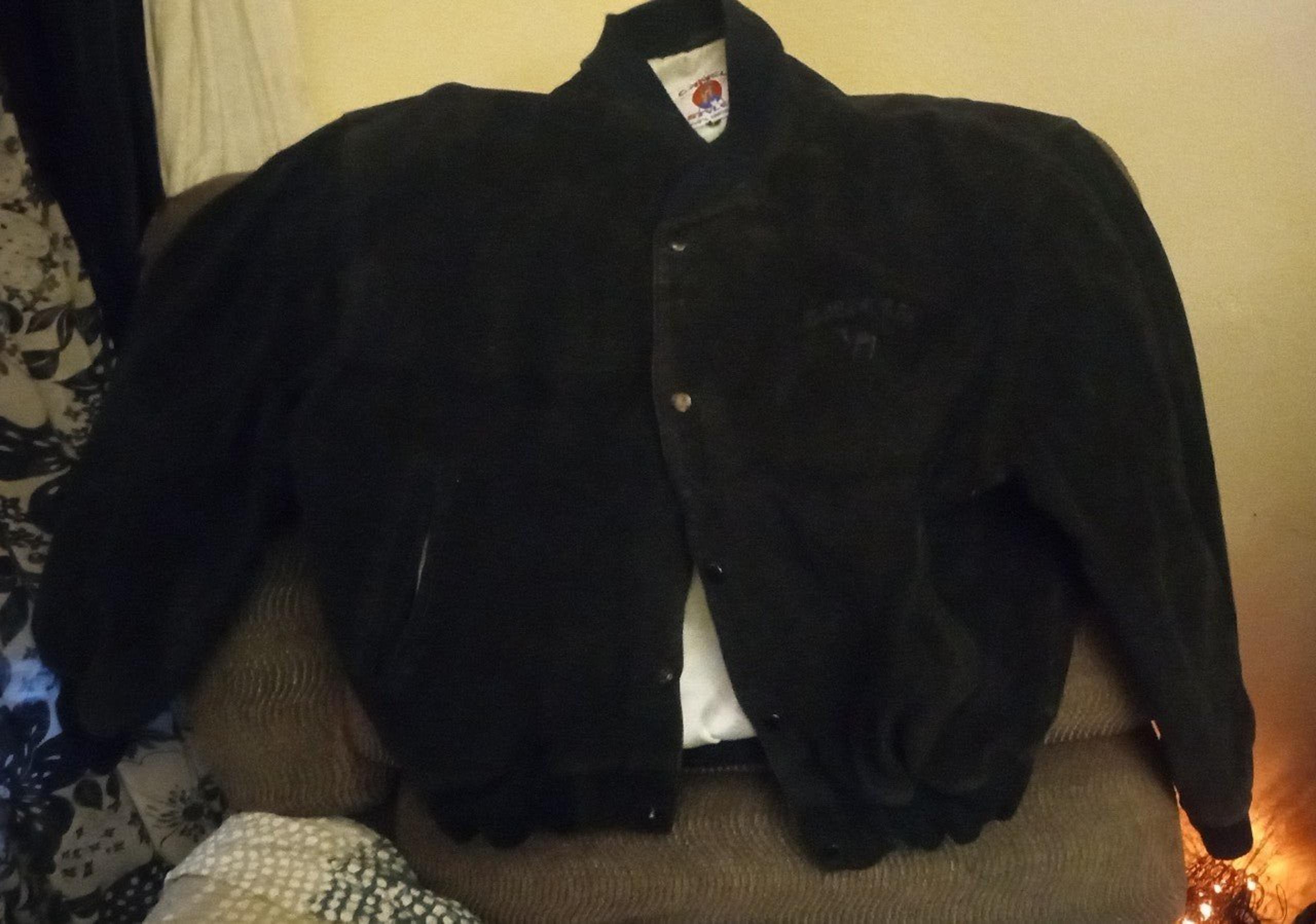 Vintage Camel Styles Leather Bomber Jacket Mens L Black Suede Satin Lined