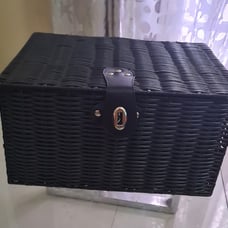 Set of 3 Woven Storage Basket Box Wicker Hamper Stackable Bin with Lid & Lock