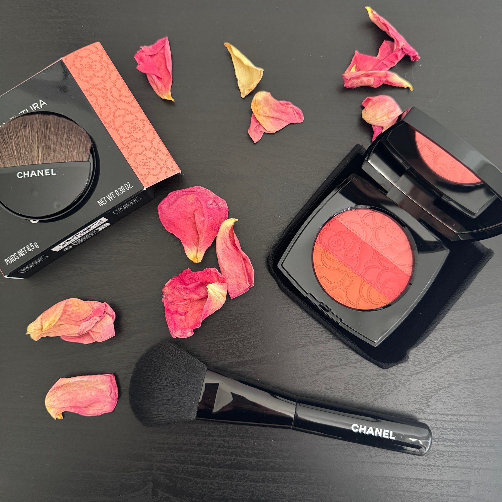 Chanel Camelia Futura Powder Blush Trio + Chanel Blush Brush Duo