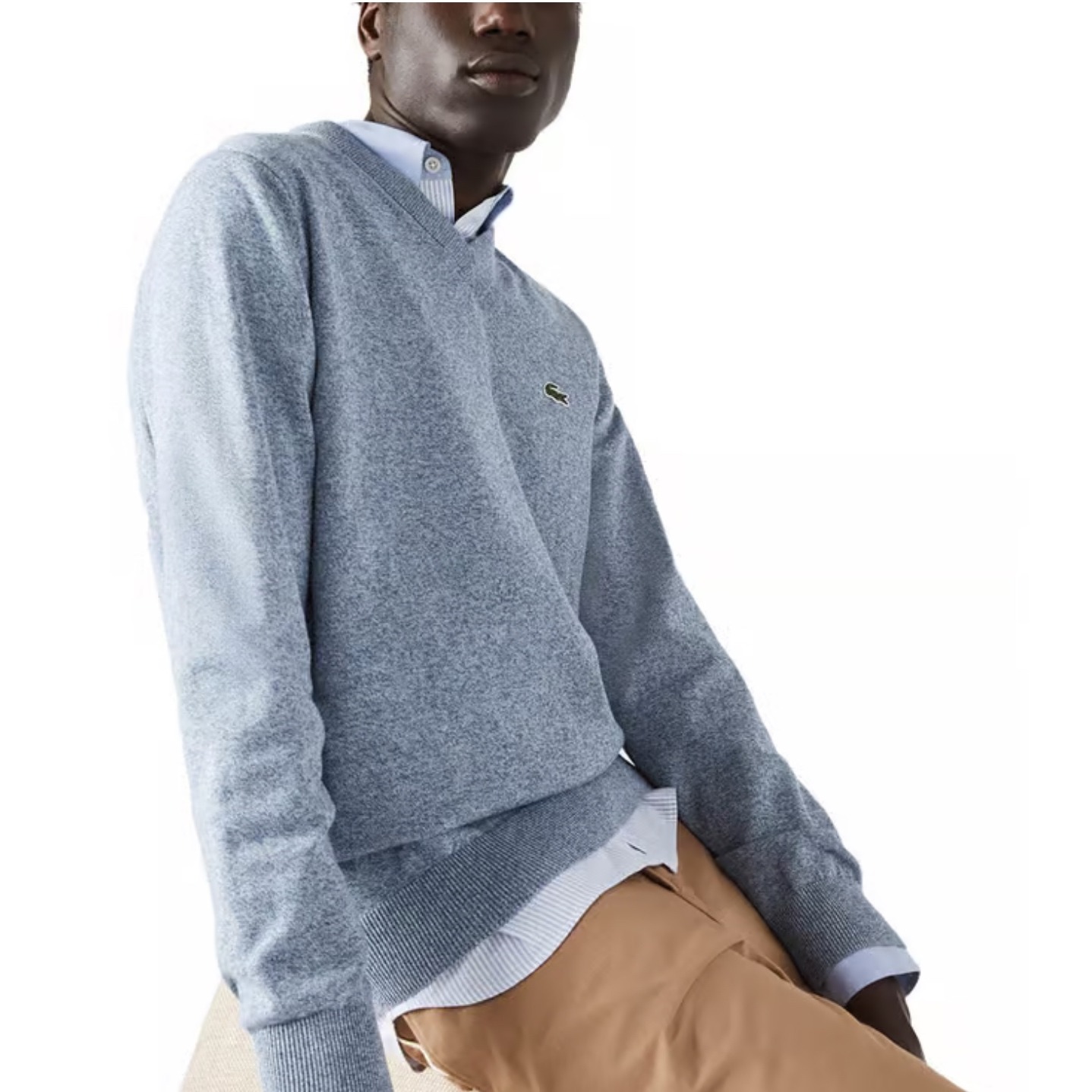 Men's Cotton V-Neck Sweater Blue Lacoste Size MD 100% cotton