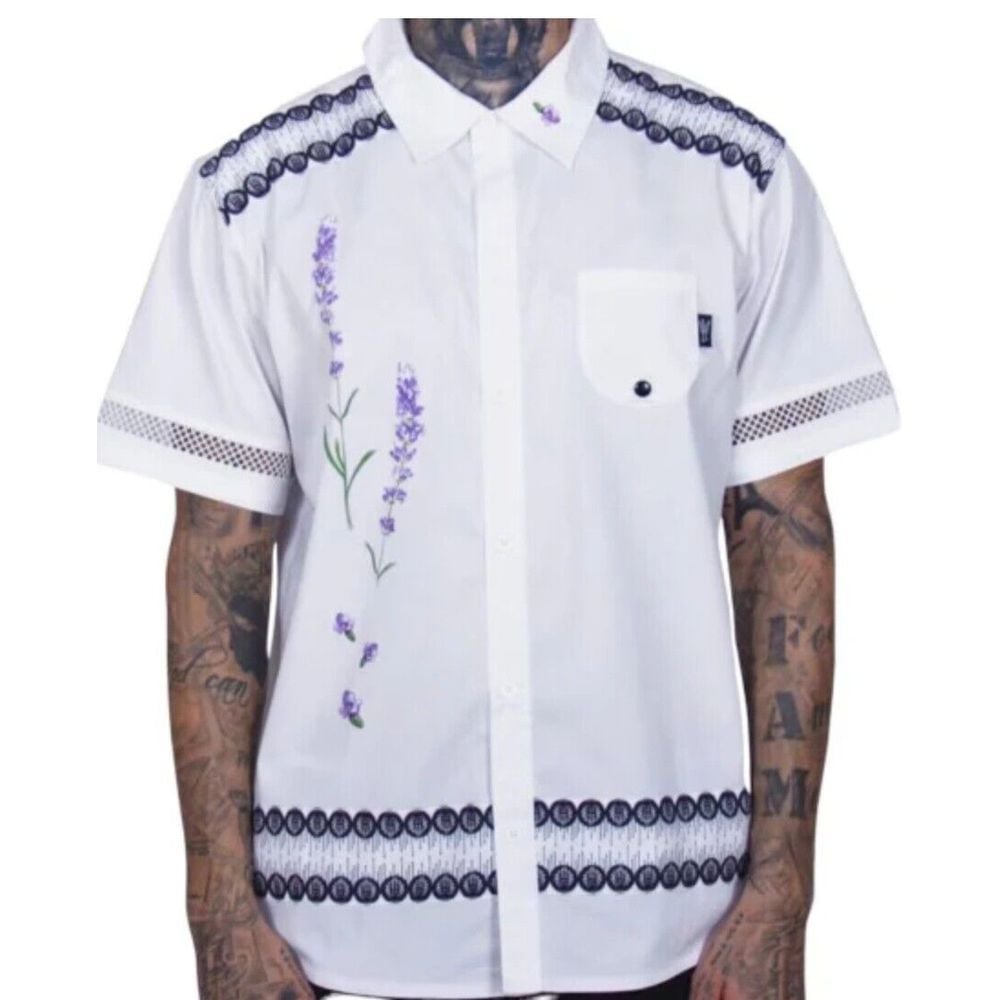 The Hideout Clothing Men's Sz 3XL Valensole Lavender Limestone Embroidered Shirt