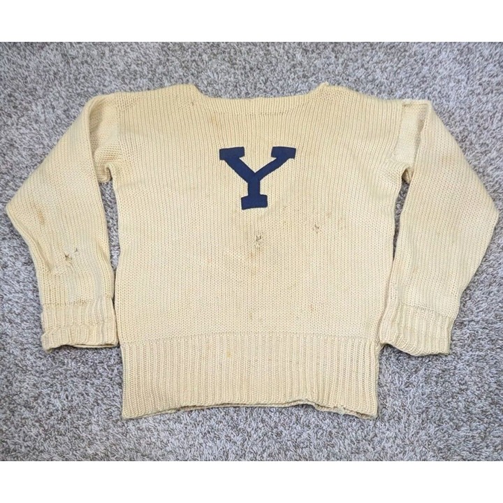 Vintage Yale Sweatshirt Mens Medium 100% Pure Wool Letter Chunky 50's FLAWED