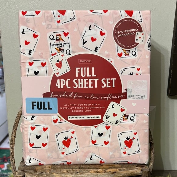 Envogue Queen of Your Heart 4PC FULL SIZE Sheet Set PINK NWT