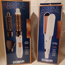Conair Double Ceramic 3-in-1 Hot Air Brush & 1.5 Flat Iron