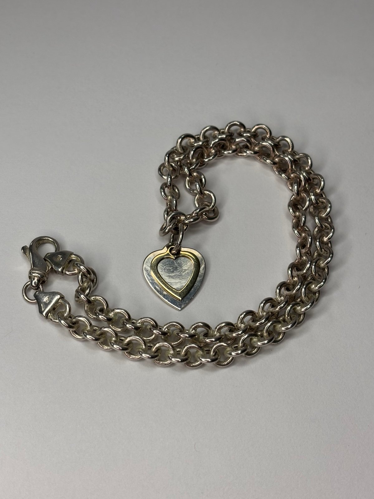 Vintage Sterling Silver & 14K Gold Heart Necklace