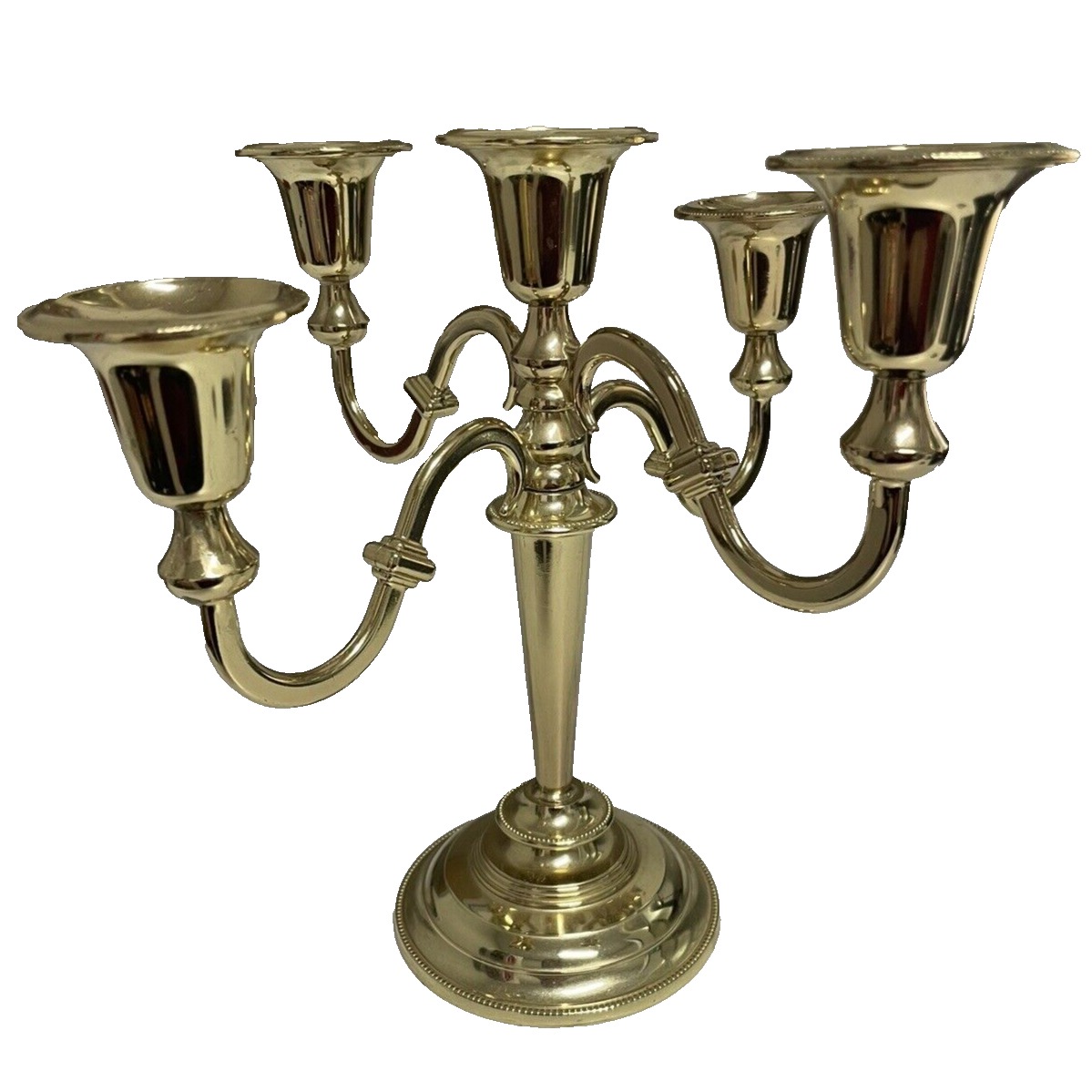 Vintage Solid Polished Brass 5 Arm Candlestick Holder Candelabra 9
