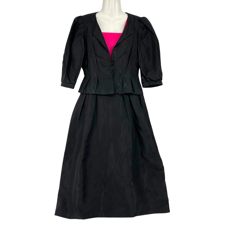 Vintage Handmade Dress Jacket Womens 6/8 Black Pink Sundress Party Cocktail