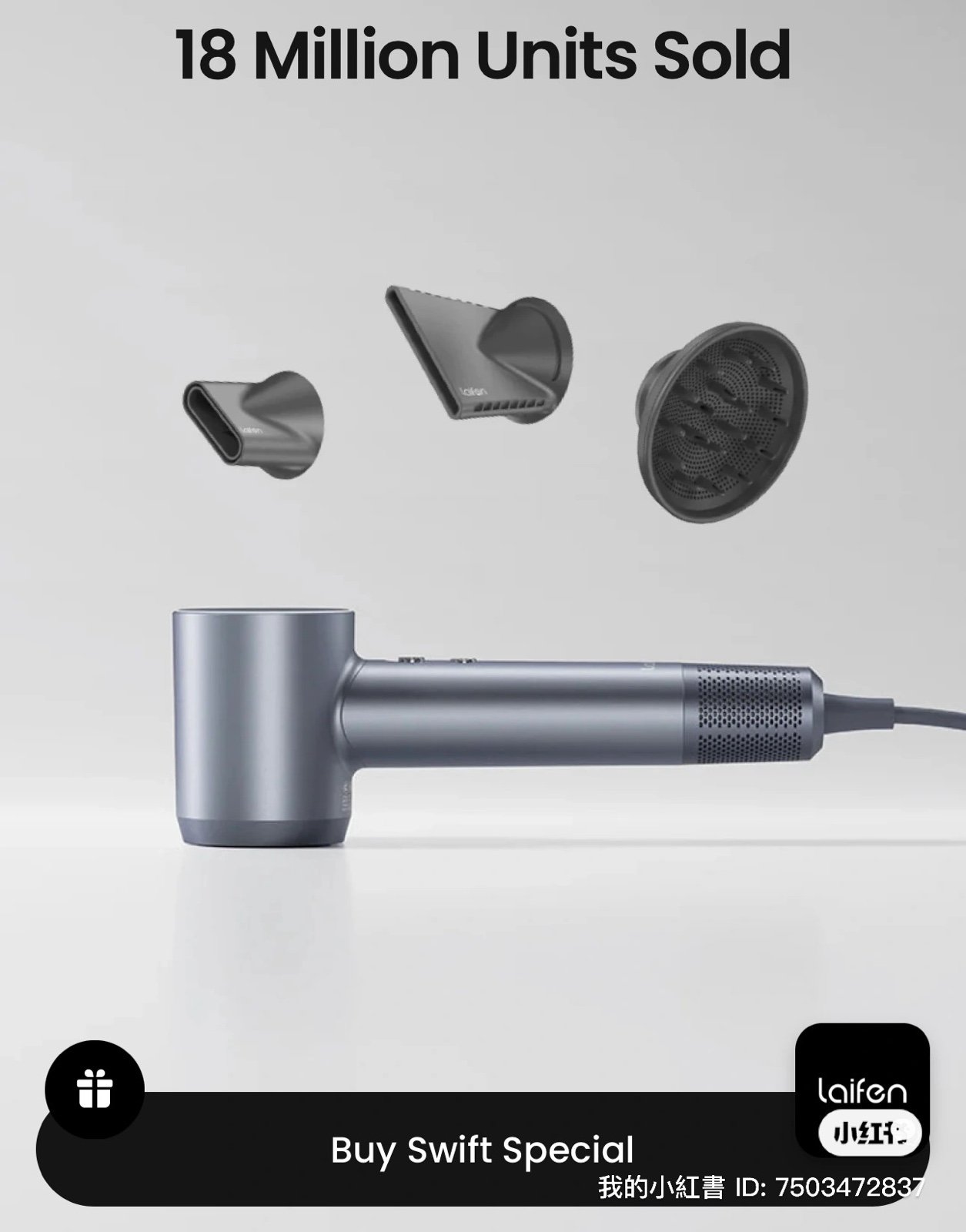 New Laifen hair dryer - silver blue color