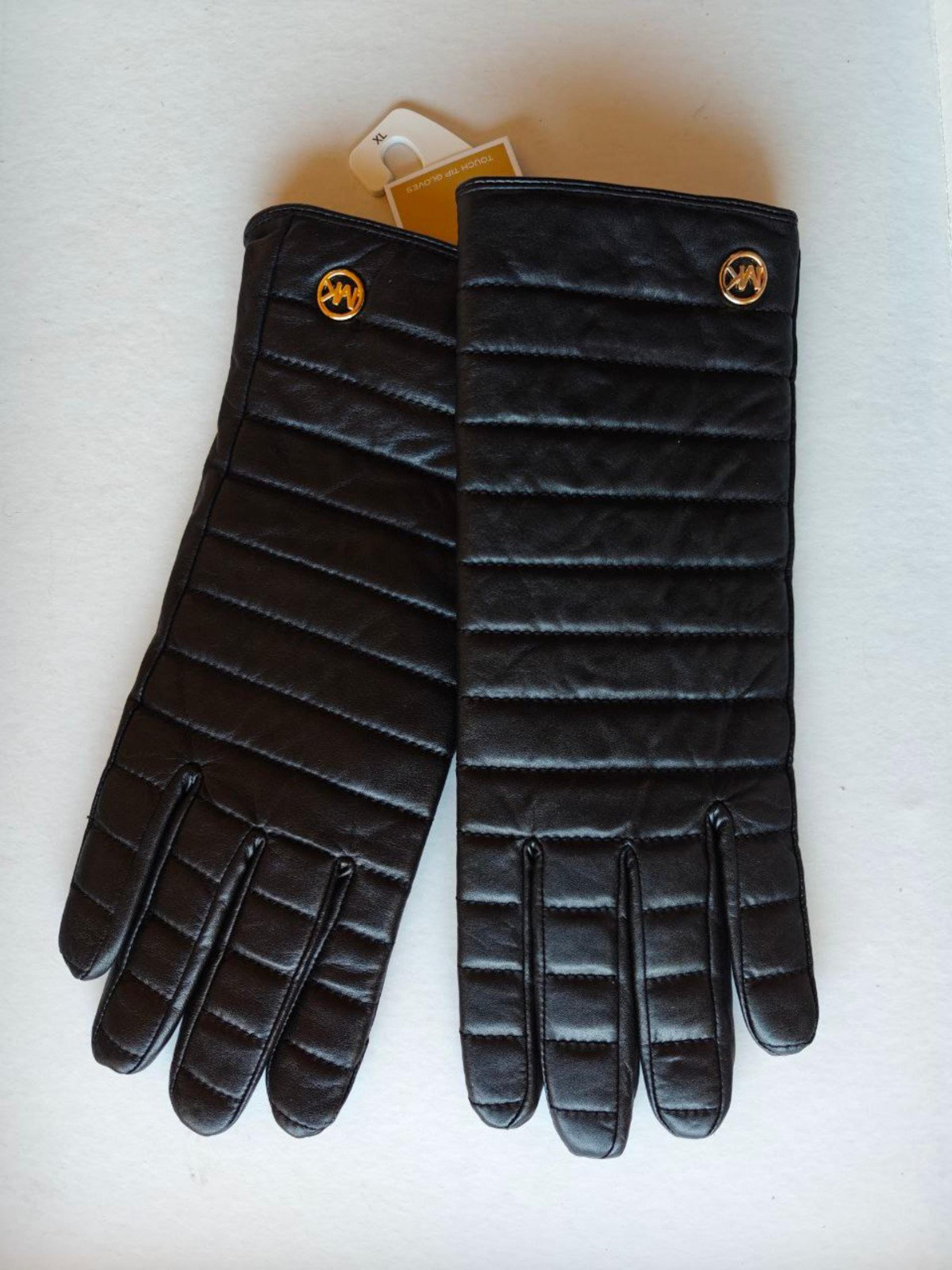 NWT Michael Kors Women's Genuine Black Leather Tech Gloves Size XL
