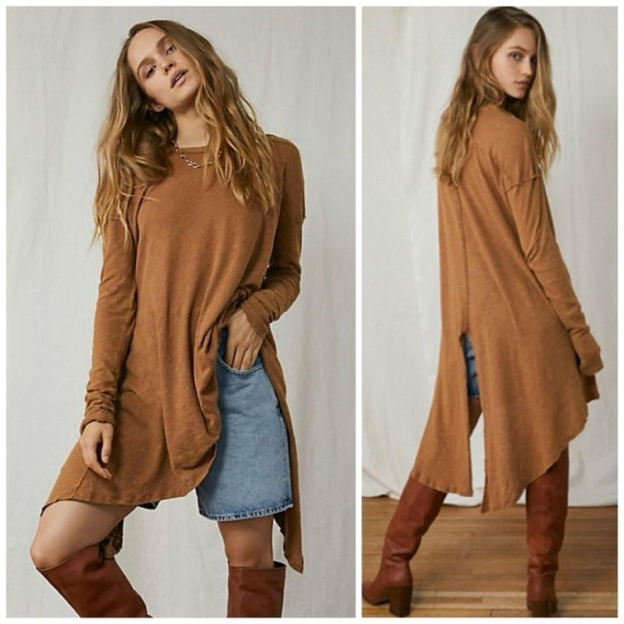 We the Free Rad Tee Oversized Tunic Brown Chestnut Size XS