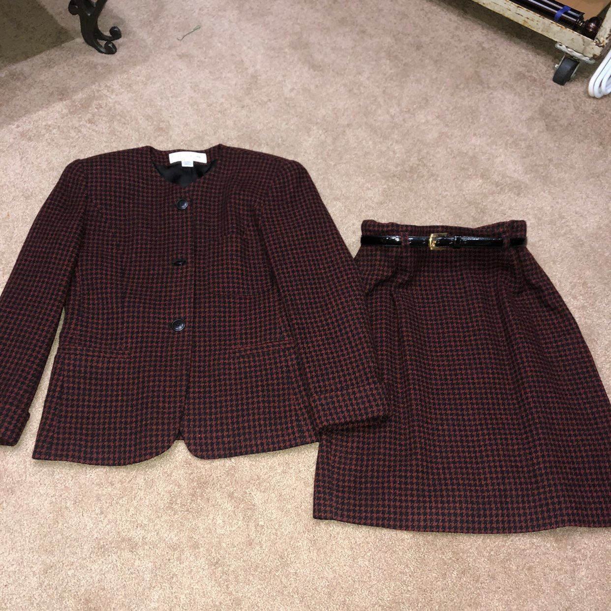 Vintage Red and Black Houndstooth Skirt Suit