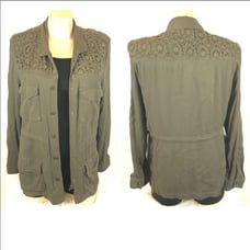 Long Sleeve Army Green Crochet Jacket