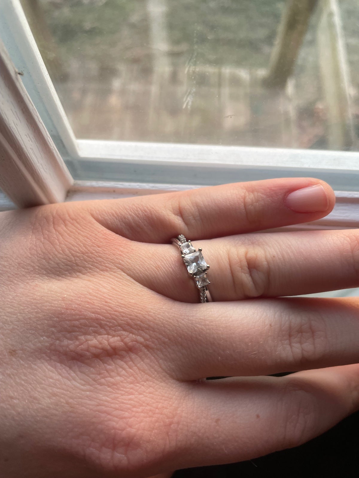 Zales Princess Cut 3 Stone 10K White Gold Engagement Ring Size 10