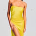 Seroya Women’s Strapless Asymmetric Hem Midi Satin Dress Split Neon Yellow