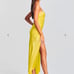 Seroya Women’s Strapless Asymmetric Hem Midi Satin Dress Split Neon Yellow