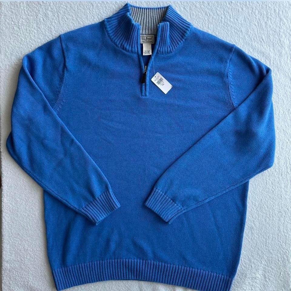 New LL Bean Men's XXL 2XL Long Sleeve Knit Full Zip Blue Cotton Sweater