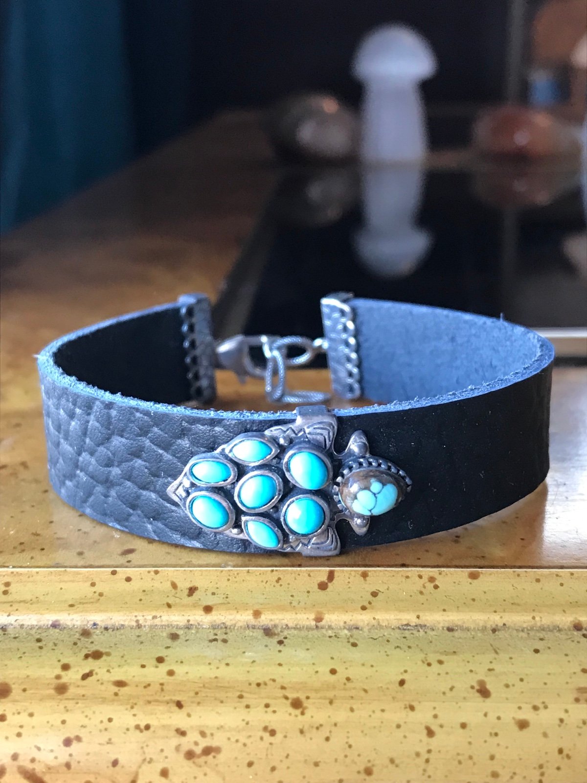 Sleeping Beauty Turquoise Leather Arrow Bracelet