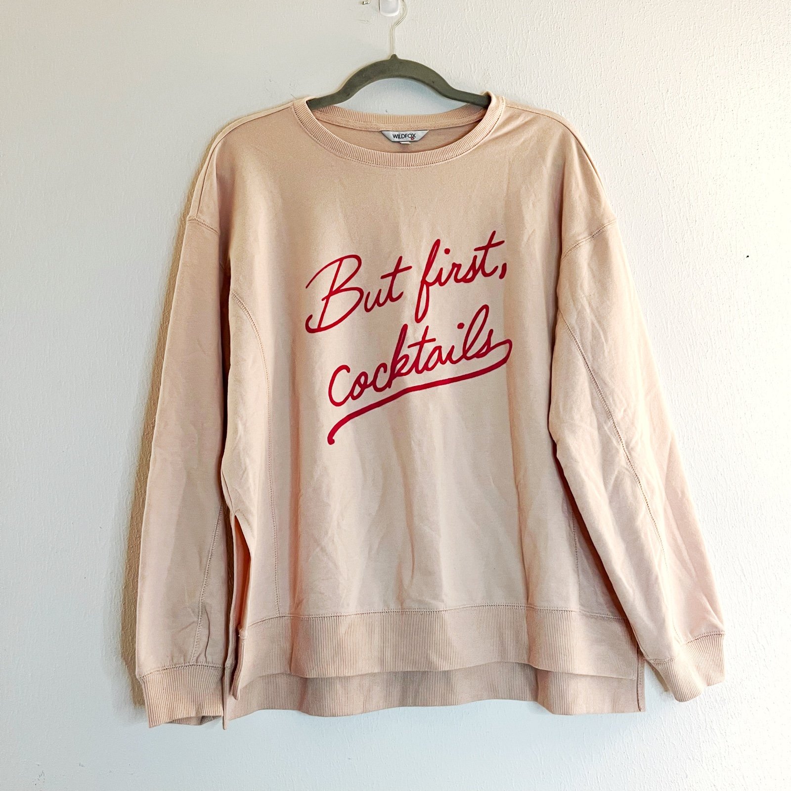 Wildfox Sweatshirt Pink “But First, Cocktails” Statement Sweatshirt Sz M EUC