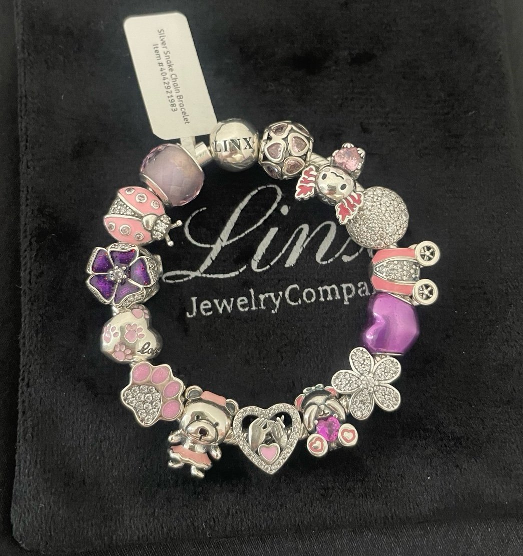 Linx Snake Chain Bracelet with Pink and Purple Themed Charms