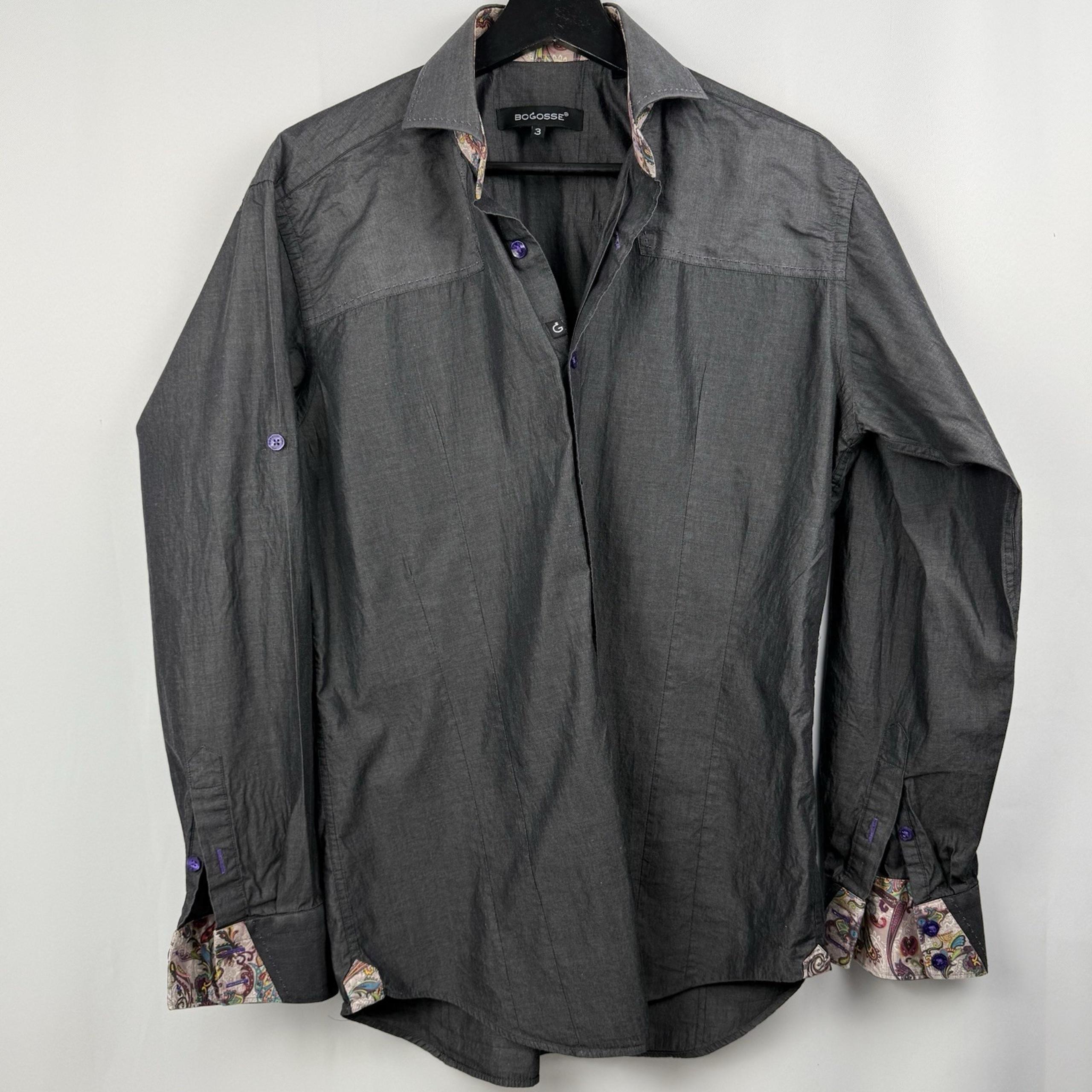 Bogosse Shirt Mens 3 Flip Cuffs Paisley Dress Casual Button Front Designer