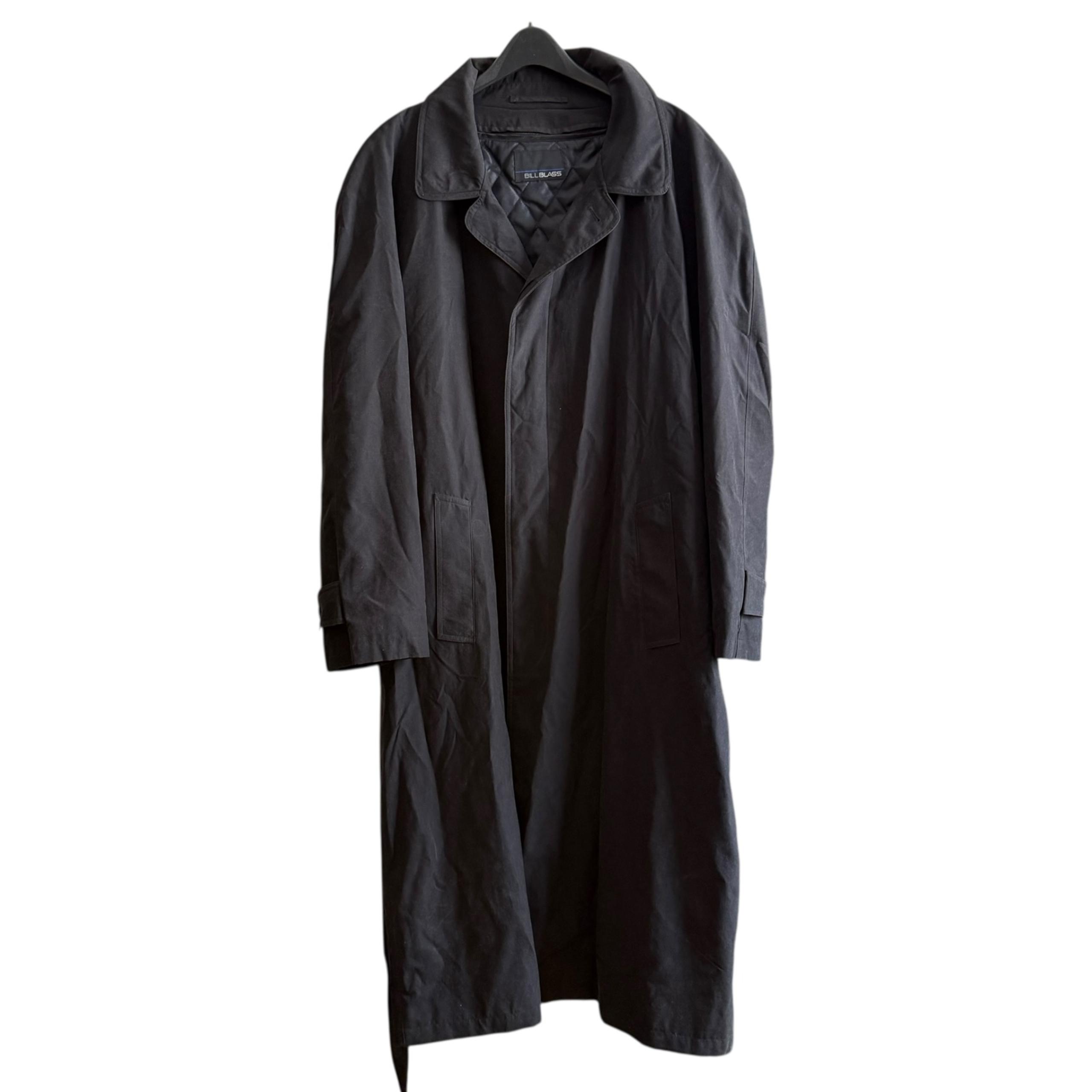 Bill Blass Vintage Black Trench Coat Mens Size 52R Water Repellent Quilted Lined