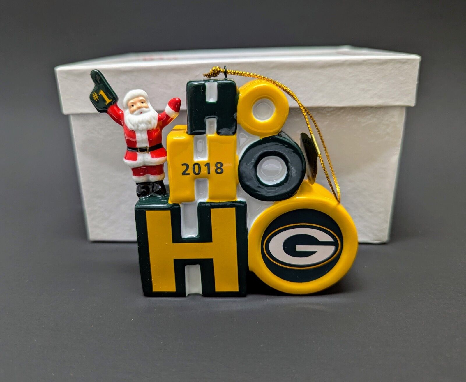 GREEN BAY PACKERS NFL Danbury Mint Christmas Ornament Santa HO HO HO 2018 NIB