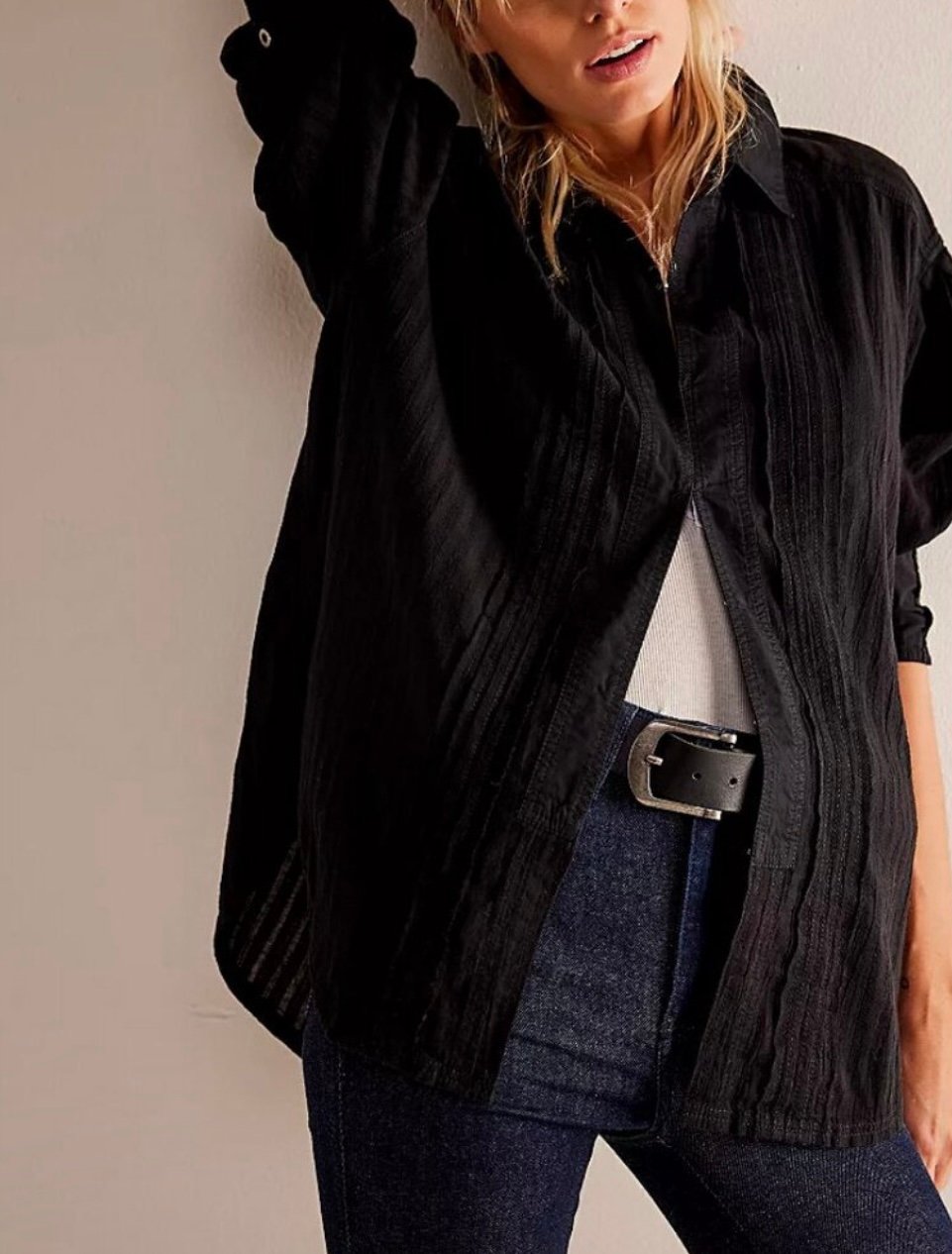 FREE PEOPLE We The Free Tuxy Vibes Shirt / Black Combo Size S NWOT