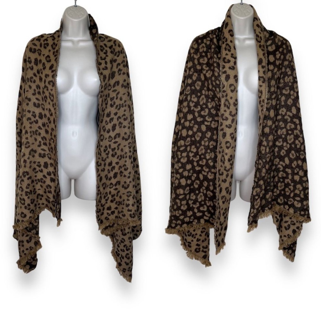J Crew Reversible Leopard Animal Print Cape Shawl Scarf Arm Holes Poncho Ruana
