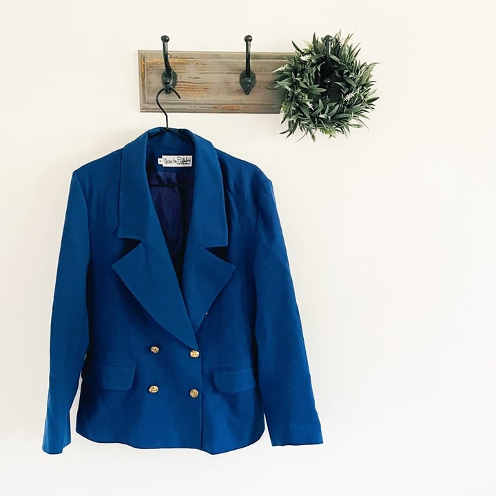 Diane Von Furstenberg Vintage Blue Wool Double Breasted Blazer 6