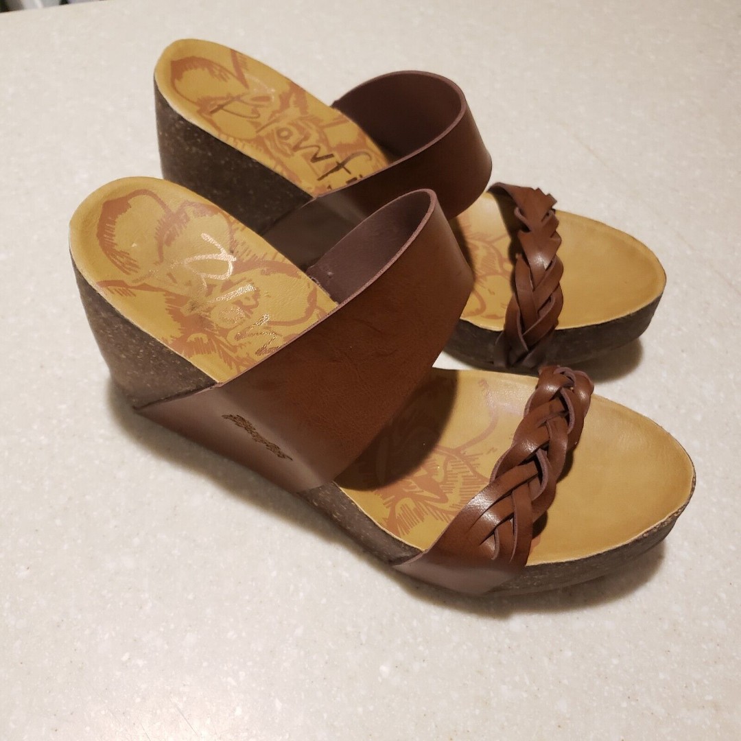 Blowfish Malibu Womens Leather Wedge Cognac Brown Size 7.5