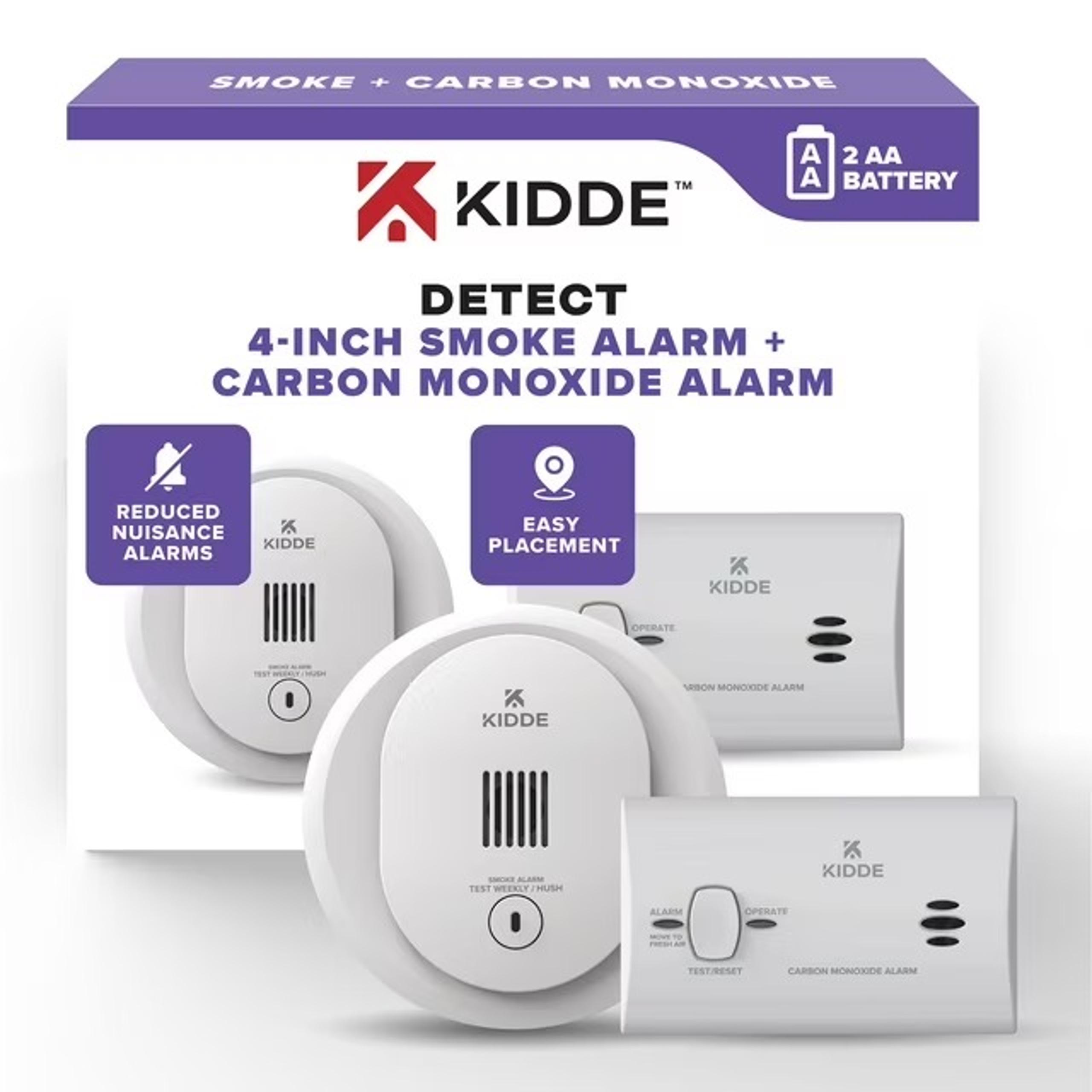 Kidde 4" Smoke + Carbon Monoxide Detector Set – Battery Operated, New