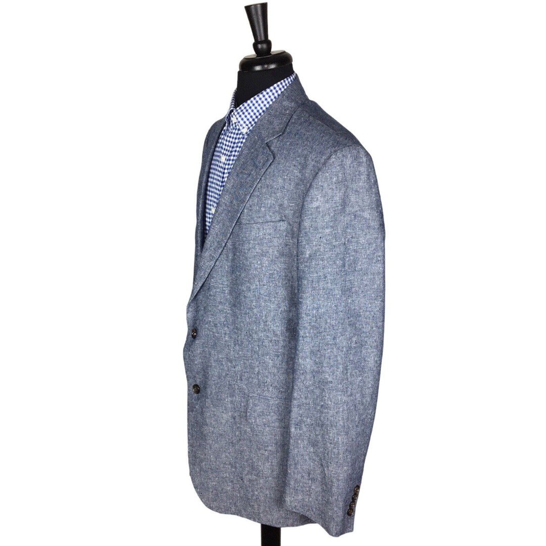 Stafford Classic Fit Mens Blue Linen/Cotton Sport Coat Blazer Jacket Mens 46L