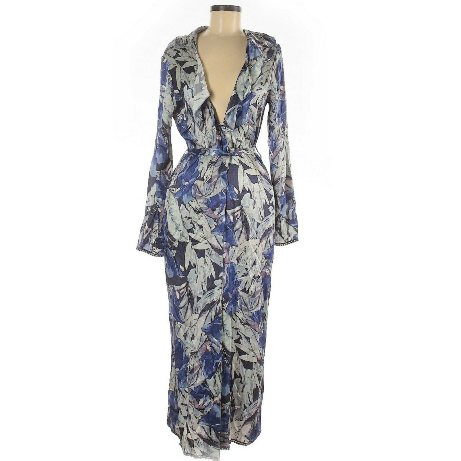 TULAROSA Drucilla duster long sleeve ruffle wrap kimono in midnight floral Sz S