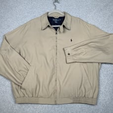 Polo Ralph Lauren Jacket Mens XL Beige Harrington Tab Collar Full Zip VTG 90s