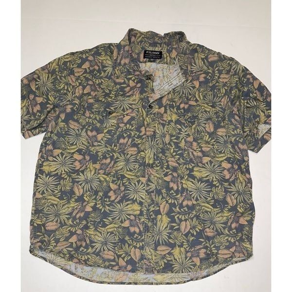 Filson Washed Feather Cloth Shirt Palm Mens XXL Short Sleeve