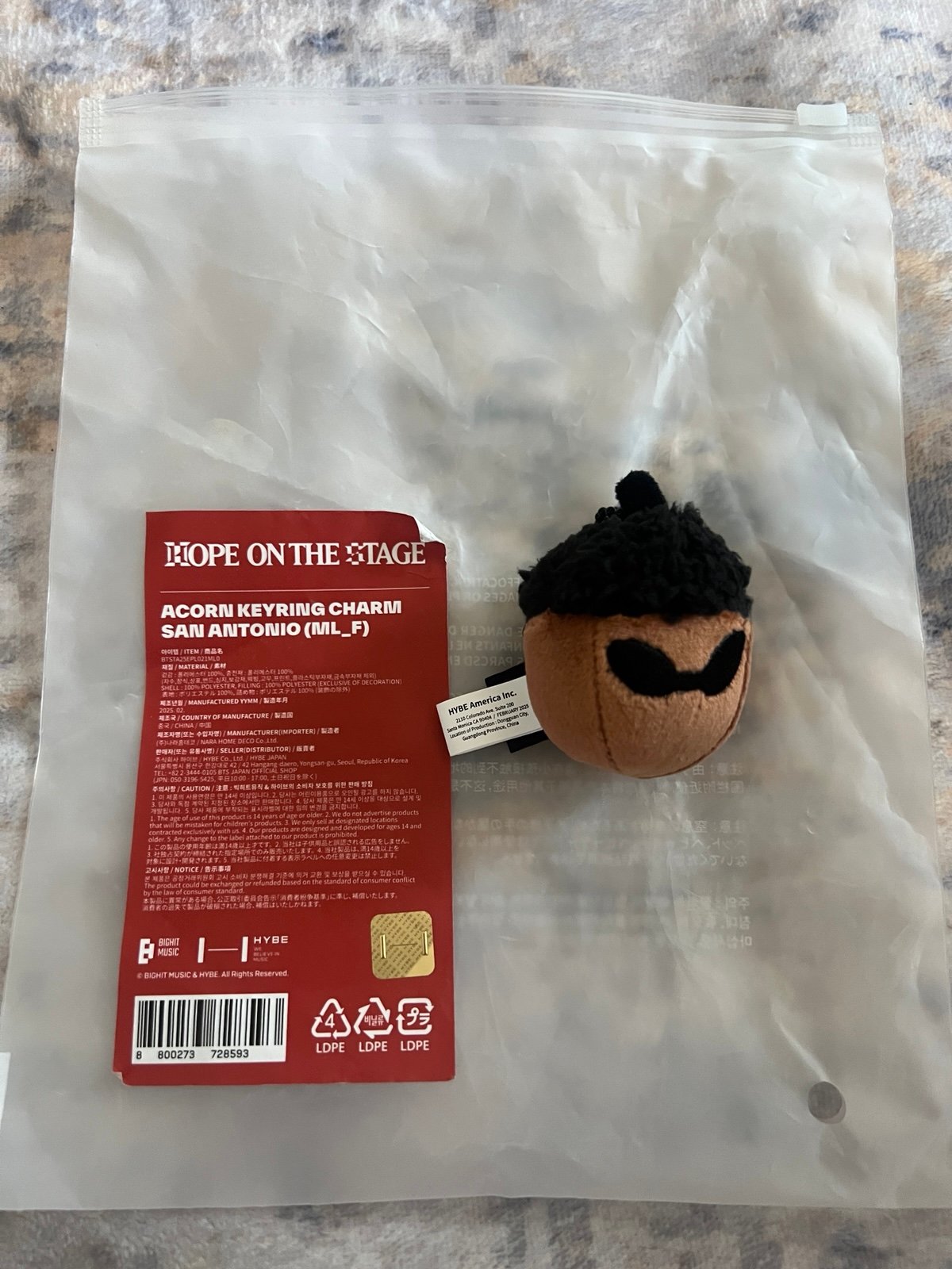San Antonio Exclusive Acorn Keyring Charm j-hope Hope on the Stage Tour Merch