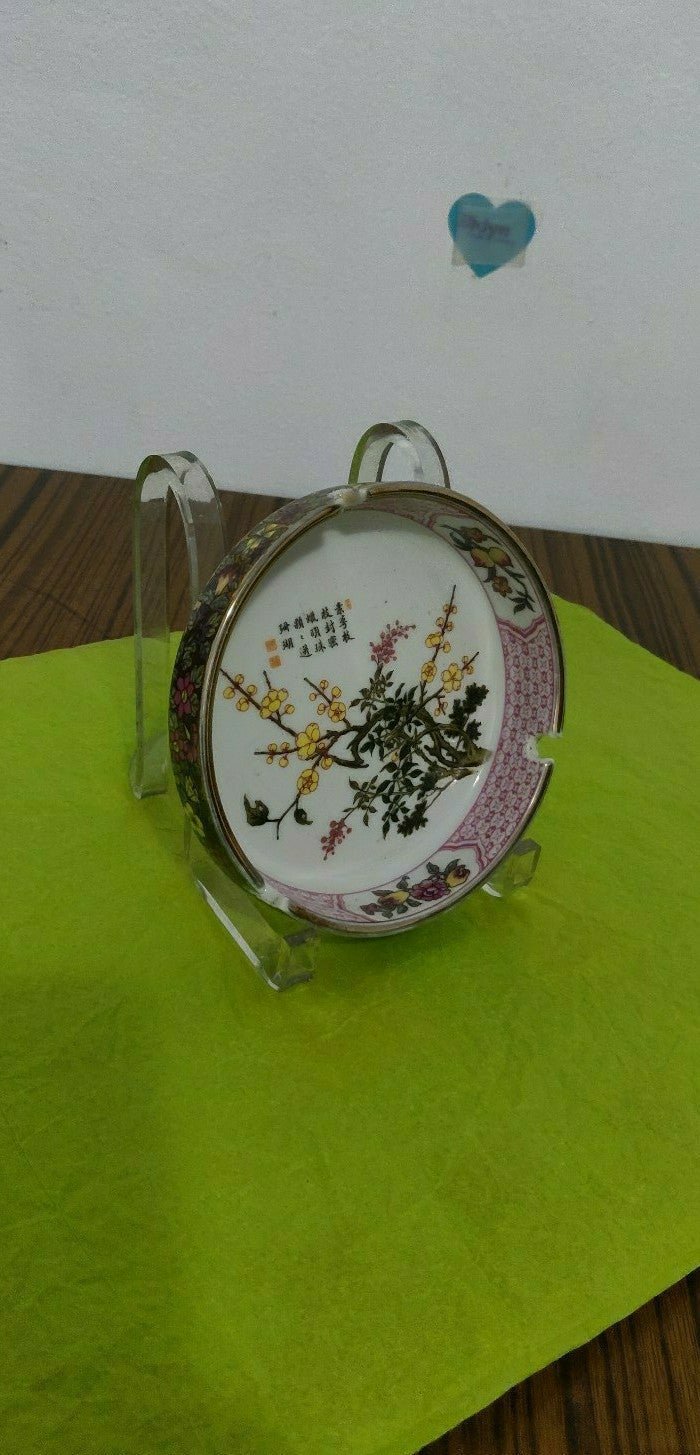 Victorian aged Chinese style porcelain ceramic stoneware ashtray floral blossom