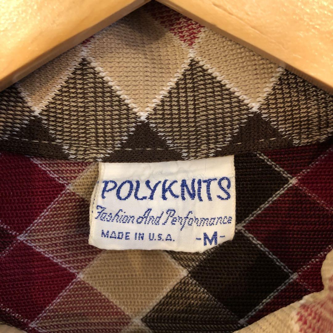 70s PolyKnits Argyle Polo Shirt, Red, Size M