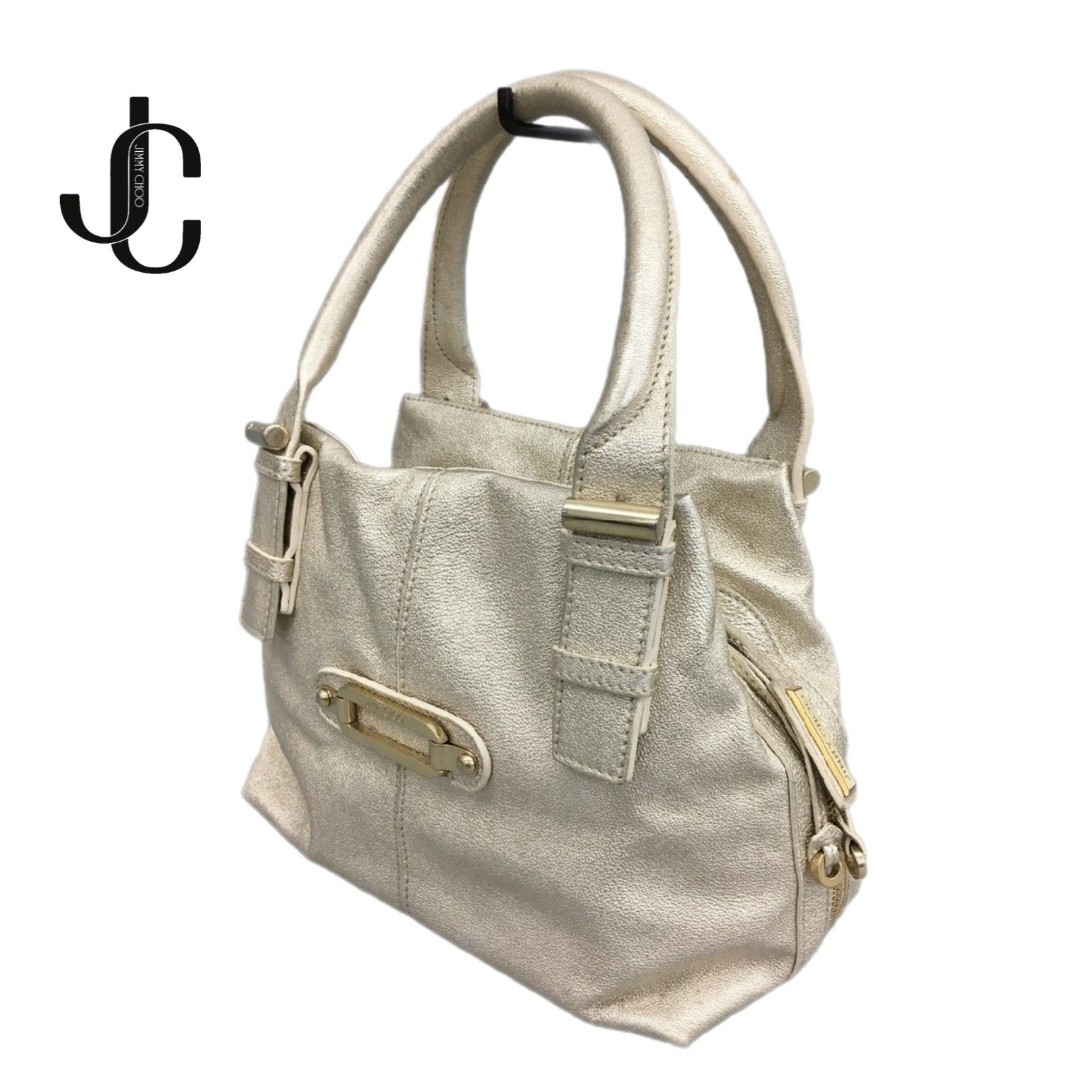 Jimmy Choo [Authentic] Champagne Gold Leather Tulita Buckle Satchel Hand Bag