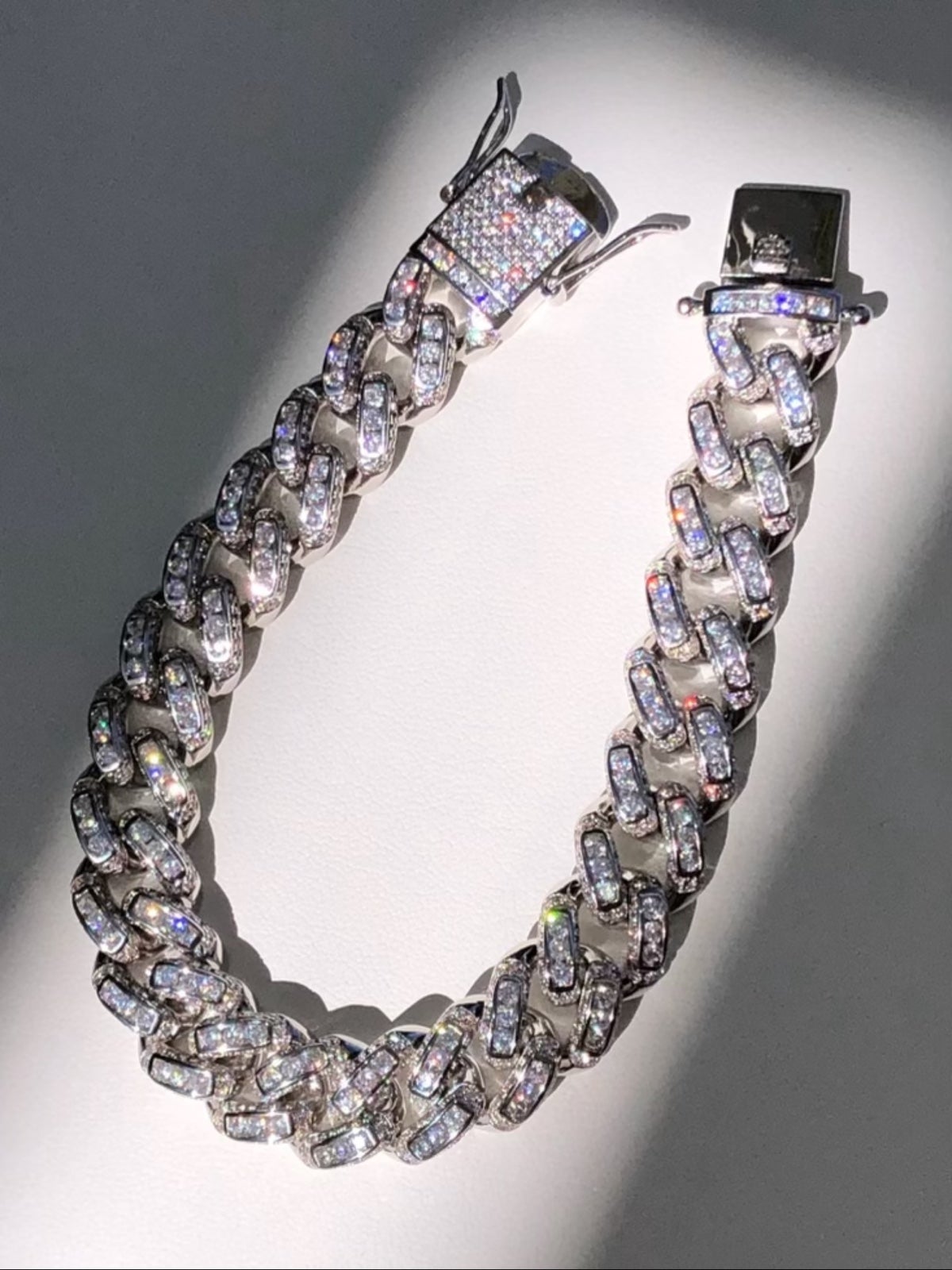 Men's Ice Out 12mm 7.5 Inches Miami Cuban Link Bracelet 14k Gold Plated Bling Bu