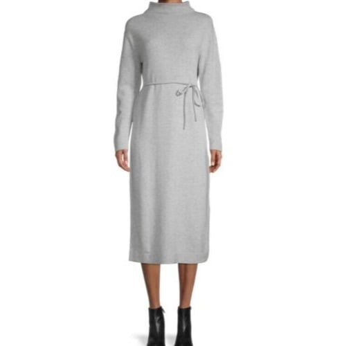 Vince Italian Grey Wool Cashmere Funnel Neck Midi Dress XXS